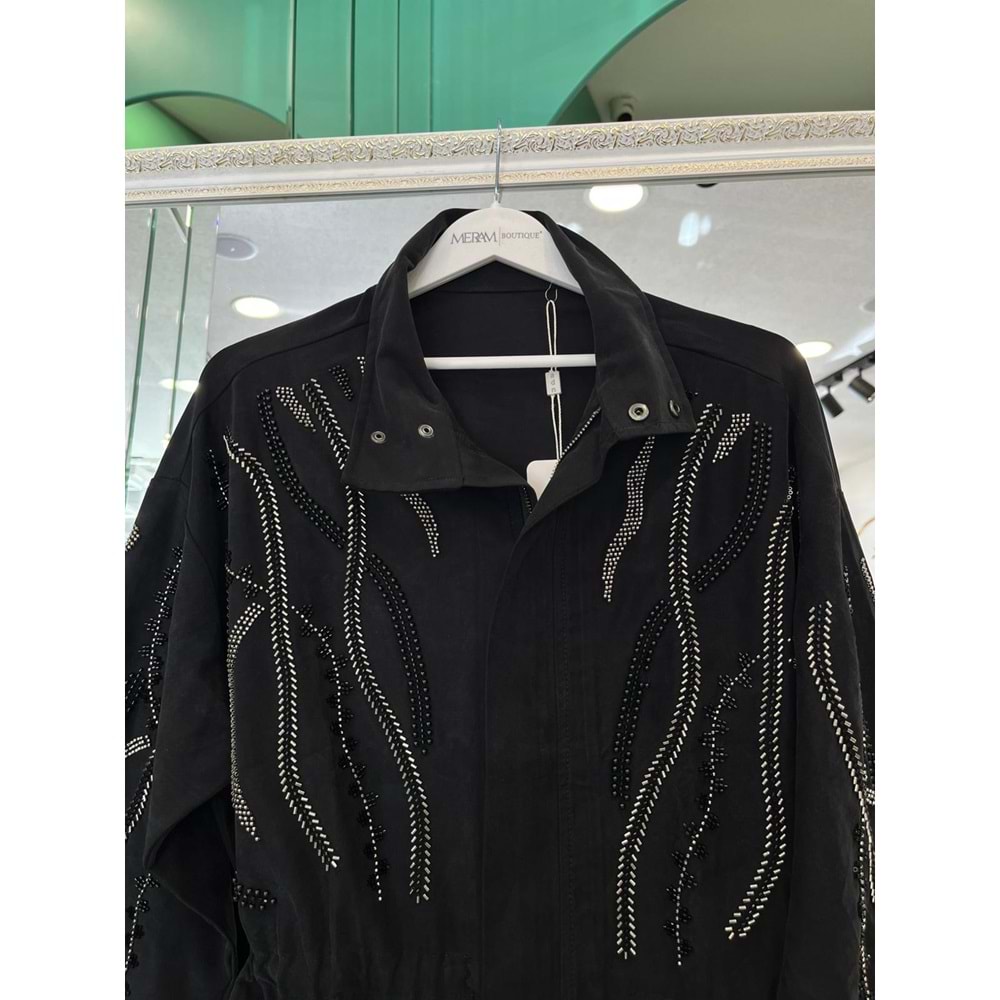 ADN TAŞLI CEKET CUPRA KARIŞIMLI - SİYAH - 3