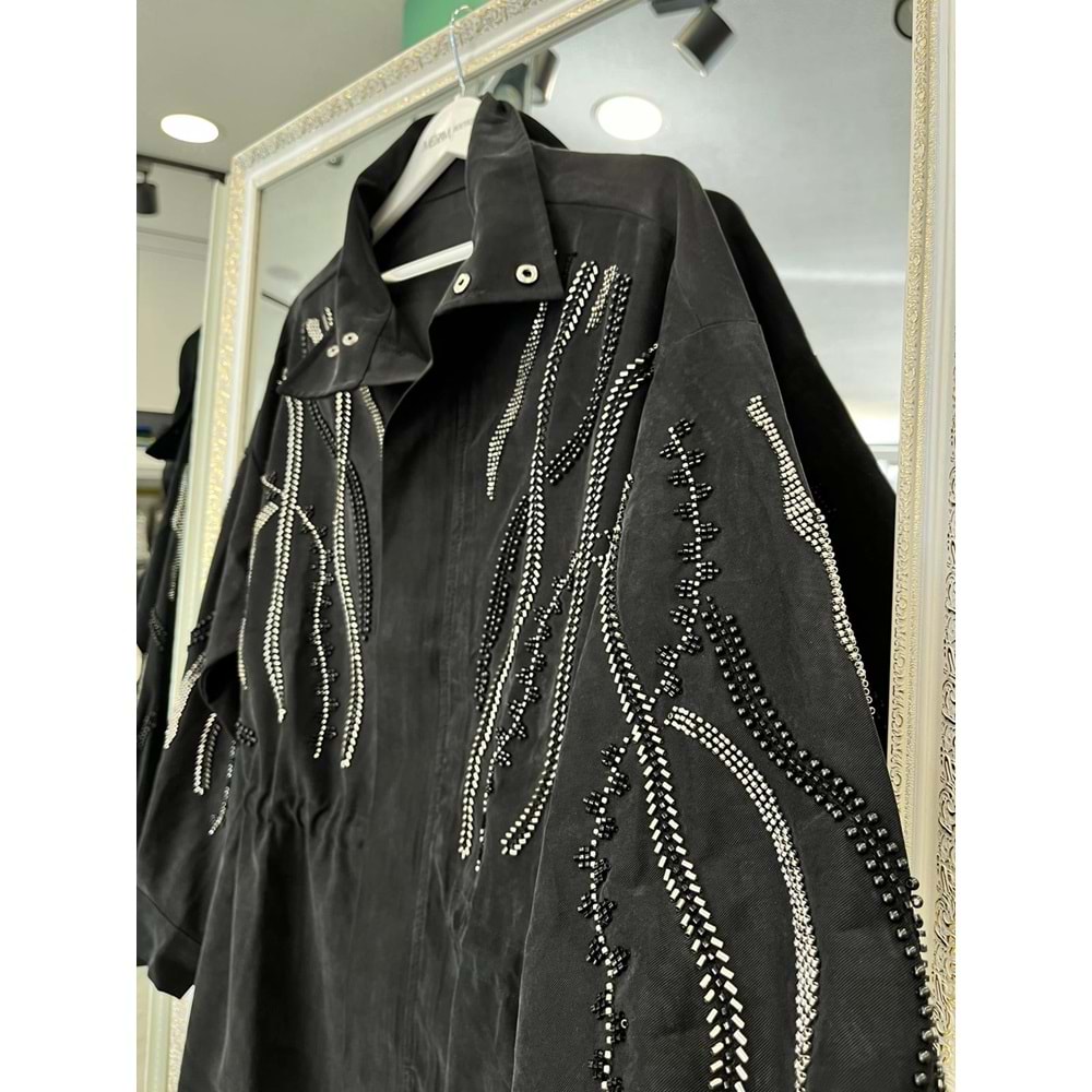 ADN TAŞLI CEKET CUPRA KARIŞIMLI - SİYAH - 3