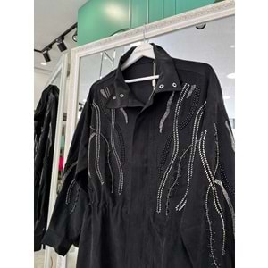 ADN TAŞLI CEKET CUPRA KARIŞIMLI - SİYAH - 4