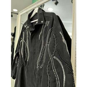 ADN TAŞLI CEKET CUPRA KARIŞIMLI - SİYAH - 4