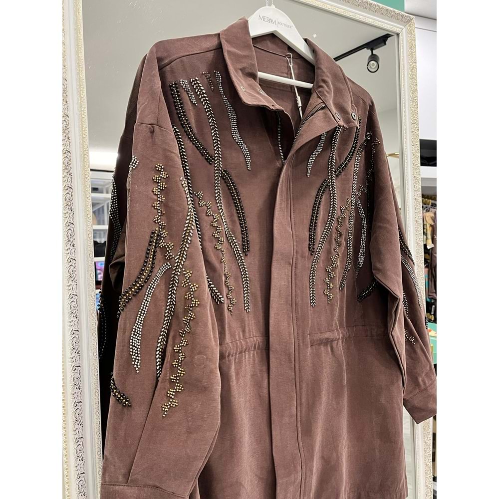 ADN TAŞLI CEKET CUPRA KARIŞIMLI - ACI KAHVE - 2