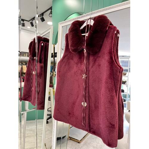 VATKATEX KÜRKLÜ ANGORA YELEK - BORDO - 3