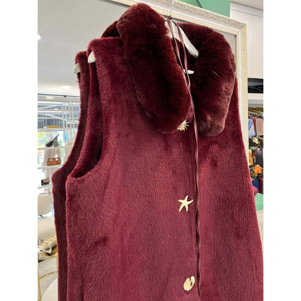 VATKATEX KÜRKLÜ ANGORA YELEK - BORDO - 3