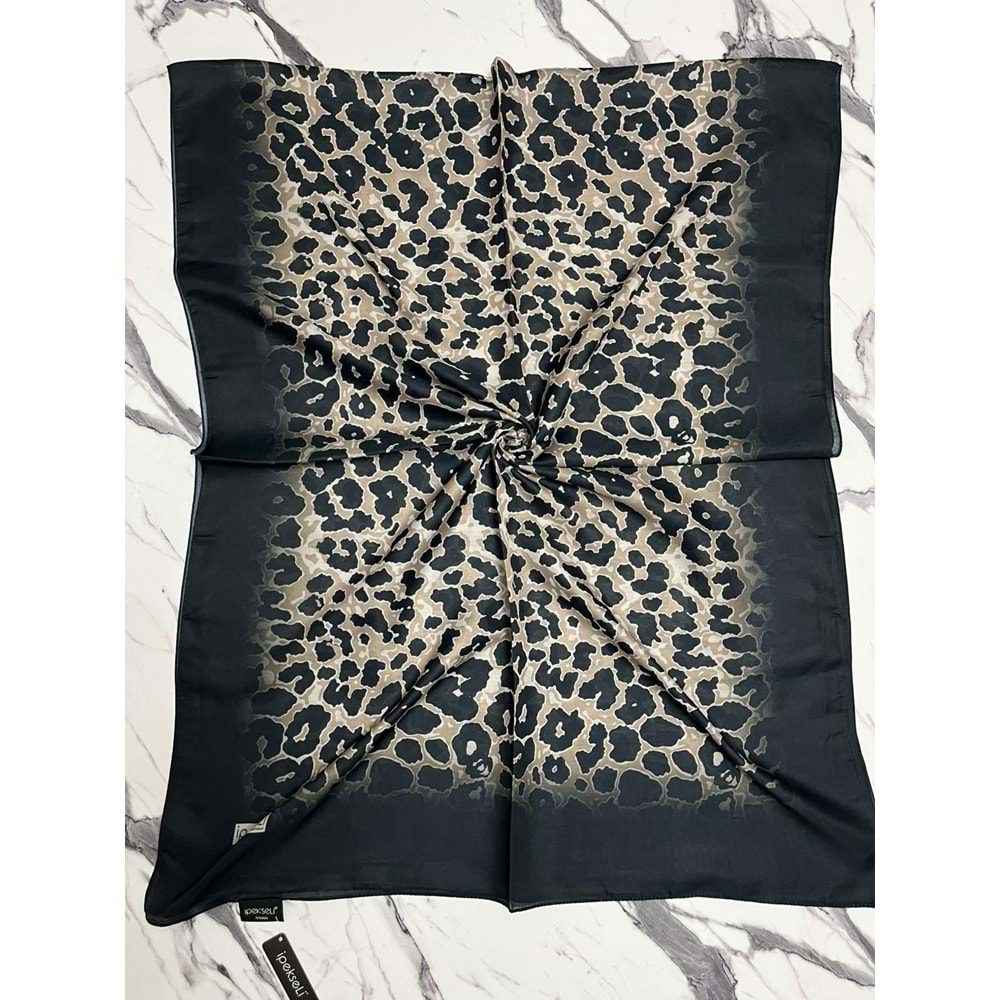 İPEKSELİ LEOPAR DESENLİ ORGANİK PAMUK ŞAL