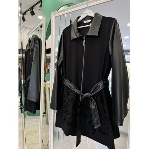 HALE FEUİLLE DERİ DETAYLI CEKET