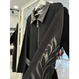 HALE BAROQUE DERİ DETAYLI CEKET - SİYAH - 2