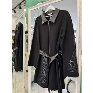 HALE BAROQUE DERİ DETAYLI CEKET - SİYAH - 2