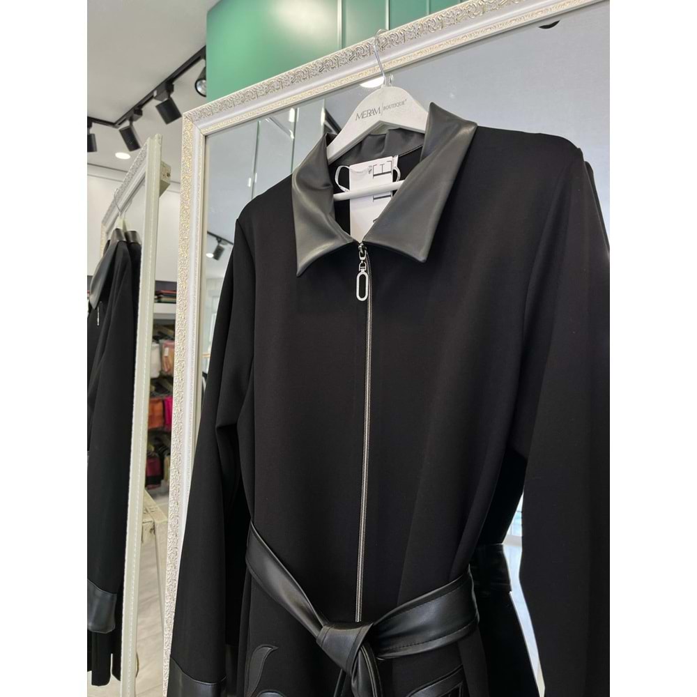 HALE JARDİN DERİ DETAYLI CEKET - SİYAH - 1