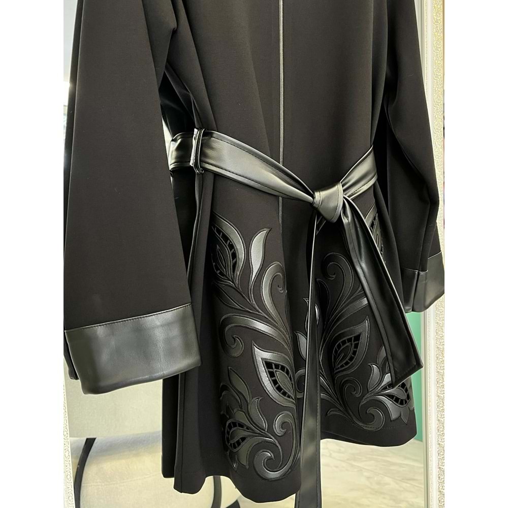 HALE JARDİN DERİ DETAYLI CEKET - SİYAH - 1