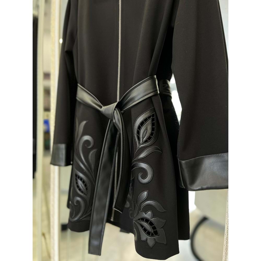 HALE JARDİN DERİ DETAYLI CEKET - SİYAH - 1