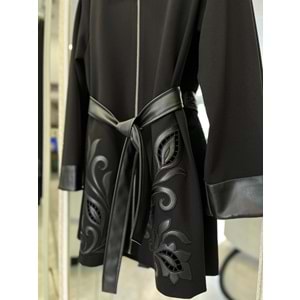 HALE JARDİN DERİ DETAYLI CEKET - SİYAH - 1