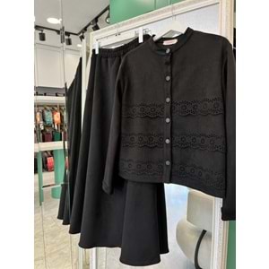 VATKATEX SÜET ETEKLİ TAKIM LAZER KESİM - SİYAH - 42