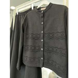 VATKATEX SÜET ETEKLİ TAKIM LAZER KESİM - SİYAH - 42