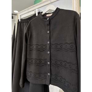 VATKATEX SÜET ETEKLİ TAKIM LAZER KESİM - SİYAH - 42