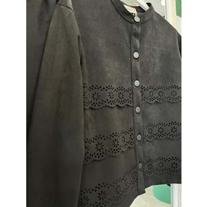 VATKATEX SÜET ETEKLİ TAKIM LAZER KESİM - SİYAH - 44