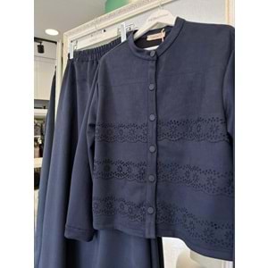 VATKATEX SÜET ETEKLİ TAKIM LAZER KESİM - LACİVERT - 46