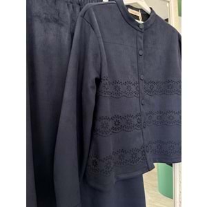 VATKATEX SÜET ETEKLİ TAKIM LAZER KESİM - LACİVERT - 46