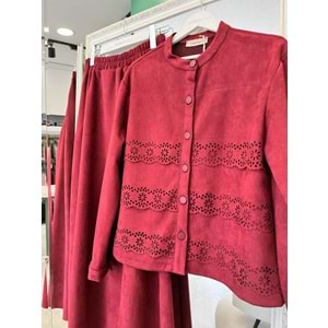 VATKATEX SÜET ETEKLİ TAKIM LAZER KESİM - BORDO - 42