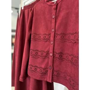 VATKATEX SÜET ETEKLİ TAKIM LAZER KESİM - BORDO - 46