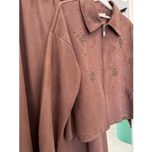 VATKATEX SÜET ETEKLİ TAKIM TAŞLI - KAHVERENGİ - 42