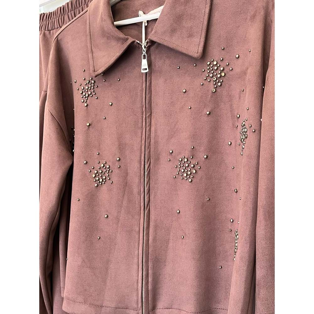 VATKATEX SÜET ETEKLİ TAKIM TAŞLI - KAHVERENGİ - 42