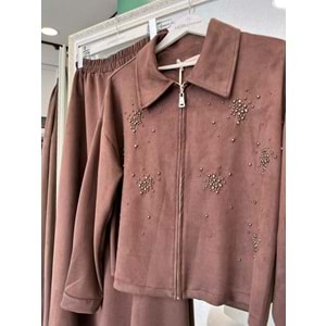 VATKATEX SÜET ETEKLİ TAKIM TAŞLI - KAHVERENGİ - 46