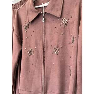 VATKATEX SÜET ETEKLİ TAKIM TAŞLI - KAHVERENGİ - 46