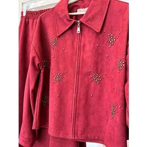 VATKATEX SÜET ETEKLİ TAKIM TAŞLI - BORDO - 40