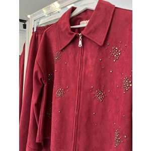 VATKATEX SÜET ETEKLİ TAKIM TAŞLI - BORDO - 44