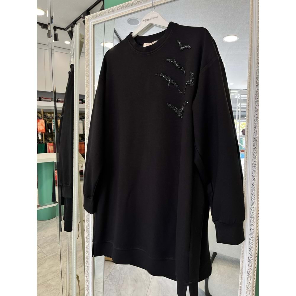 VATKATEX TAŞLI TUNİK - SİYAH - 44