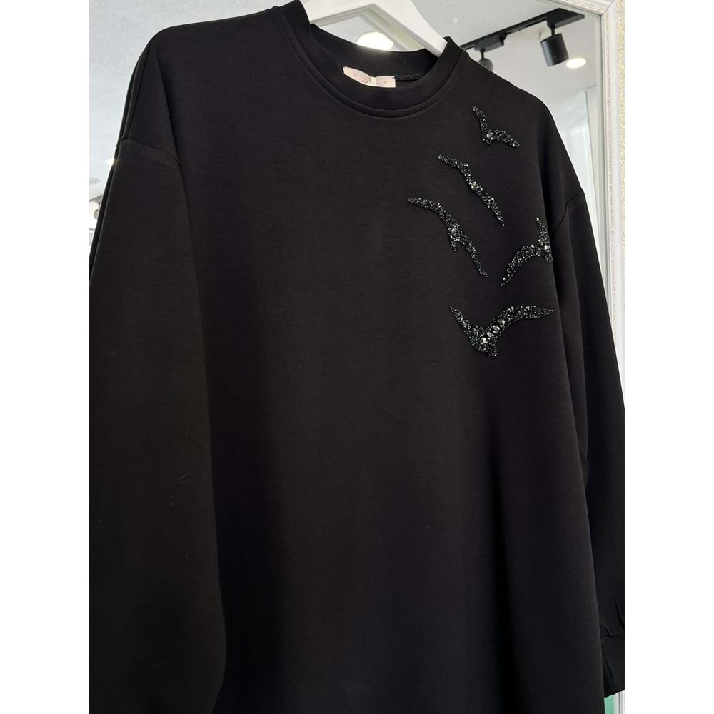 VATKATEX TAŞLI TUNİK - SİYAH - 48