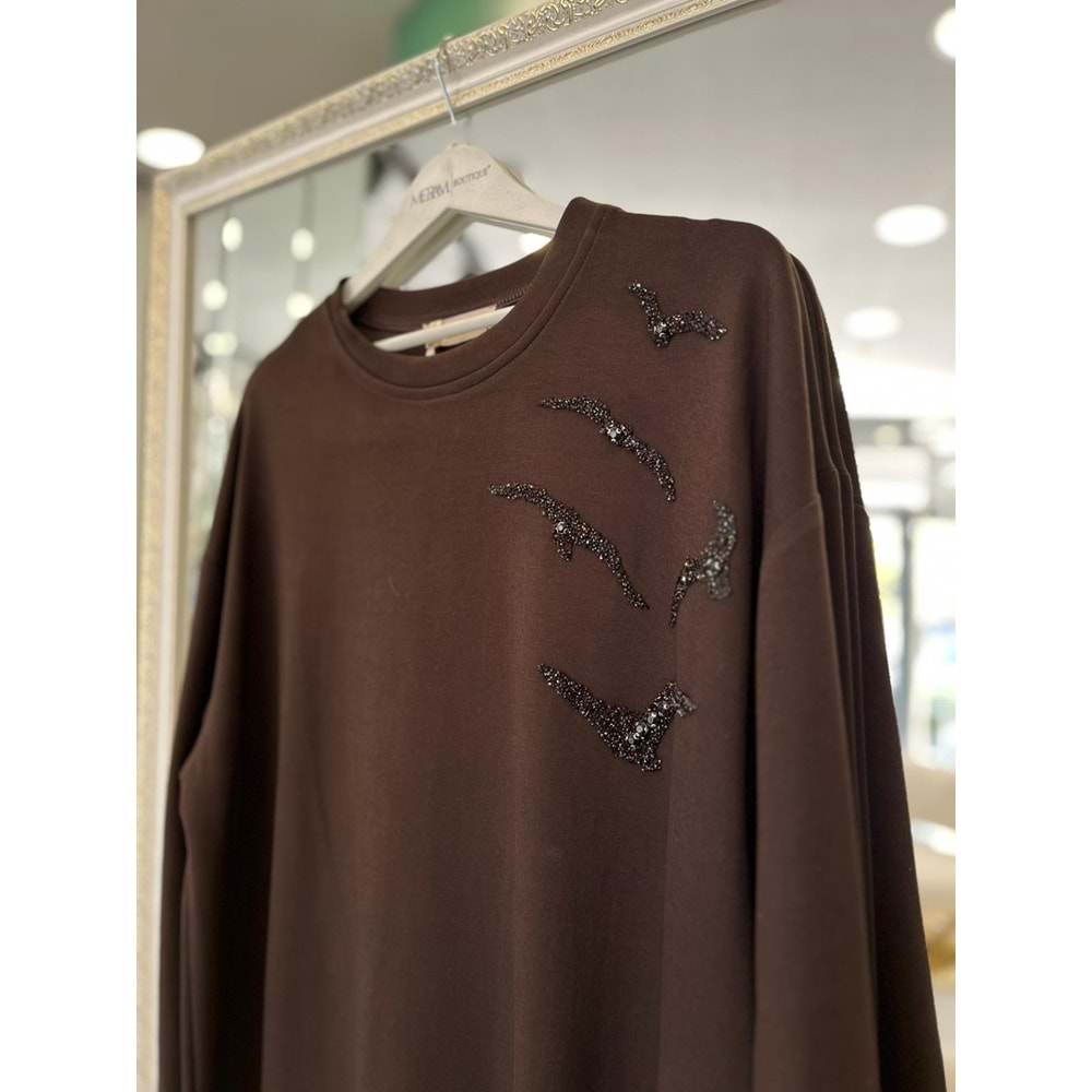 VATKATEX TAŞLI TUNİK - KAHVERENGİ - 48