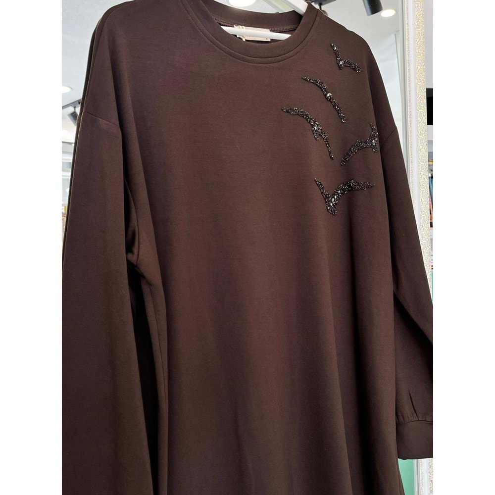 VATKATEX TAŞLI TUNİK - KAHVERENGİ - 48