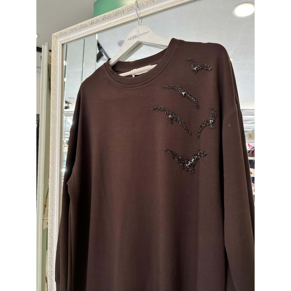 VATKATEX TAŞLI TUNİK - KAHVERENGİ - 48