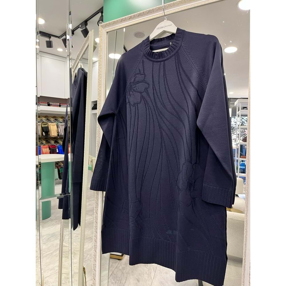 ADN KABARTMALI MERSERİZE TUNİK - LACİVERT - 1