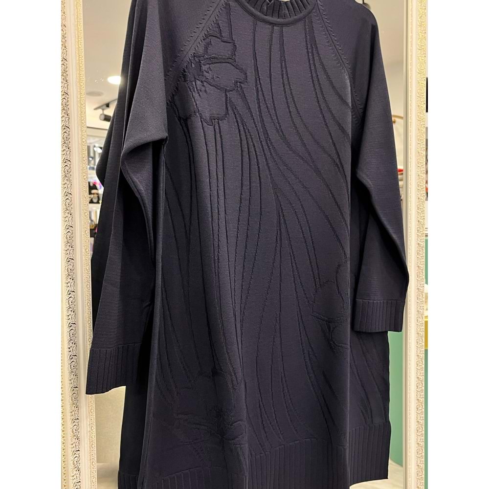 ADN KABARTMALI MERSERİZE TUNİK - LACİVERT - 1