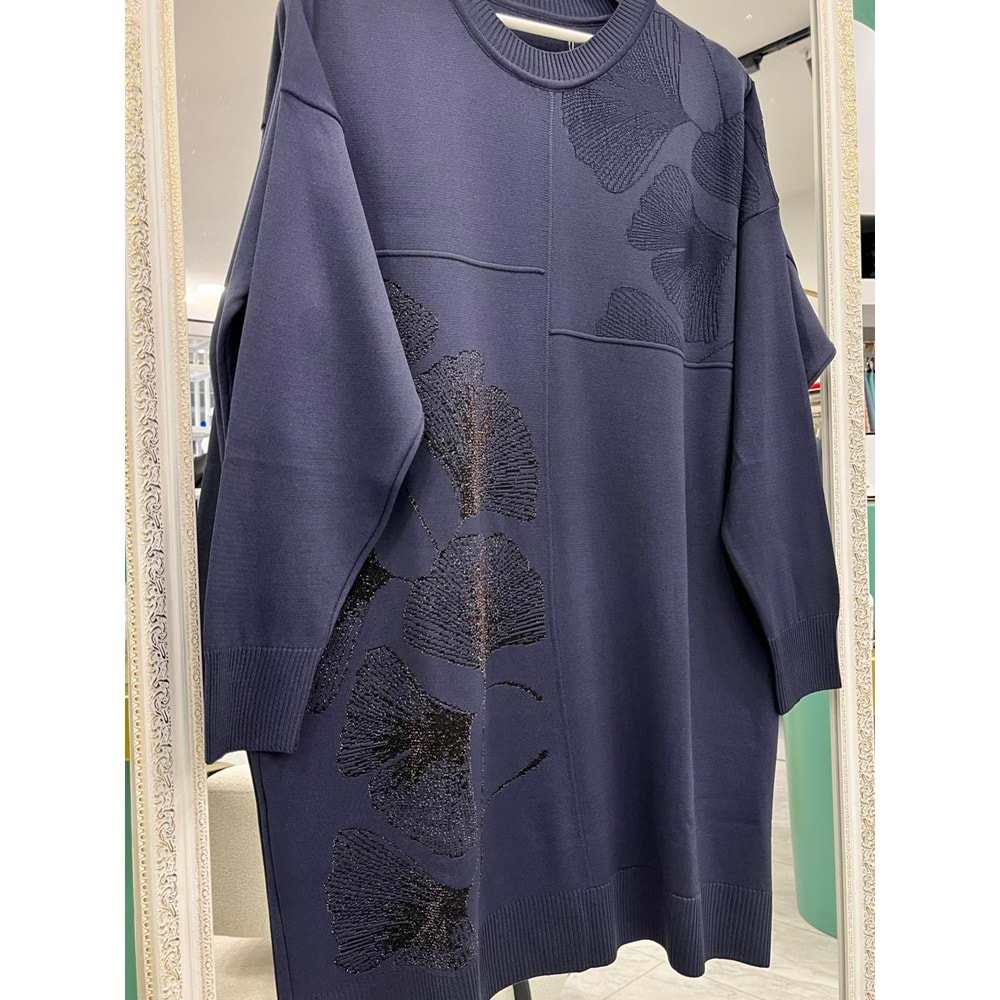 ADN MERSERİZE TUNİK ÇİÇEKLİ SİMLİ - LACİVERT - 2