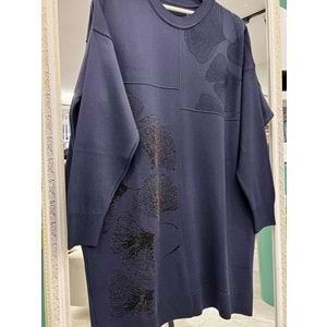 ADN MERSERİZE TUNİK ÇİÇEKLİ SİMLİ - LACİVERT - 2