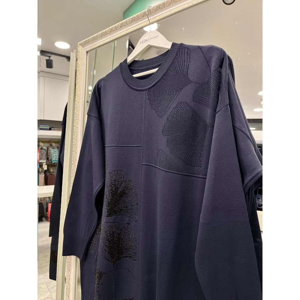 ADN MERSERİZE TUNİK ÇİÇEKLİ SİMLİ - LACİVERT - 2