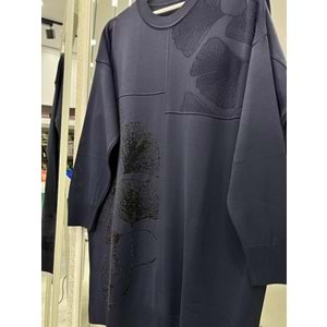 ADN MERSERİZE TUNİK ÇİÇEKLİ SİMLİ - LACİVERT - 2