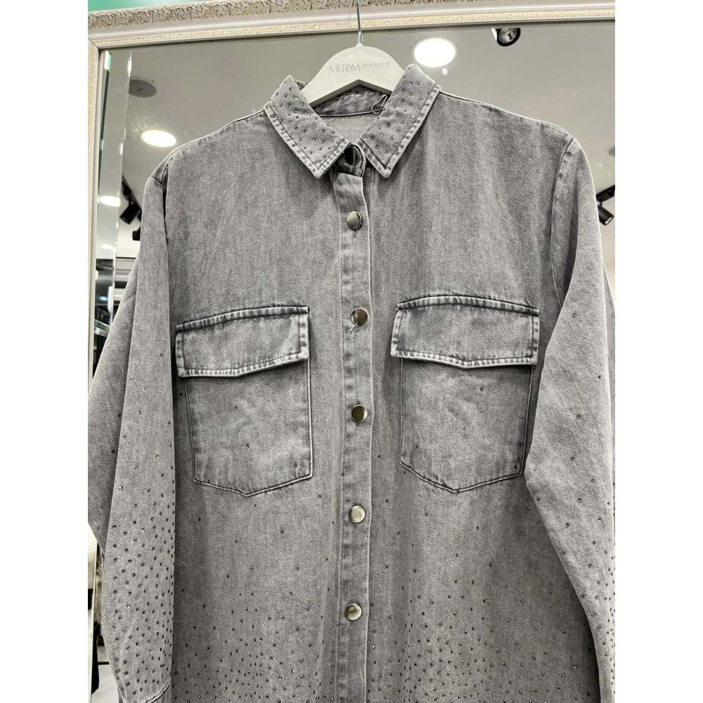 ADN BONCUKLU KOT GÖMLEK - GRİ - 2