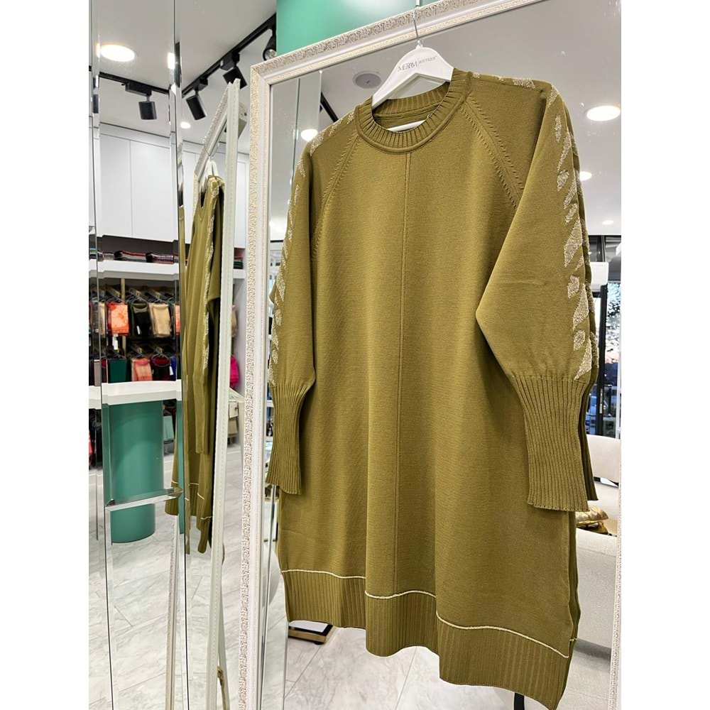 ADN SİMLİ KOL MERSERİZE TUNİK - YAĞ YEŞİLİ - 2