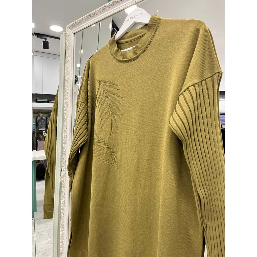 ADN PALMİYE MERSERİZE TUNİK - YAĞ YEŞİLİ - 2