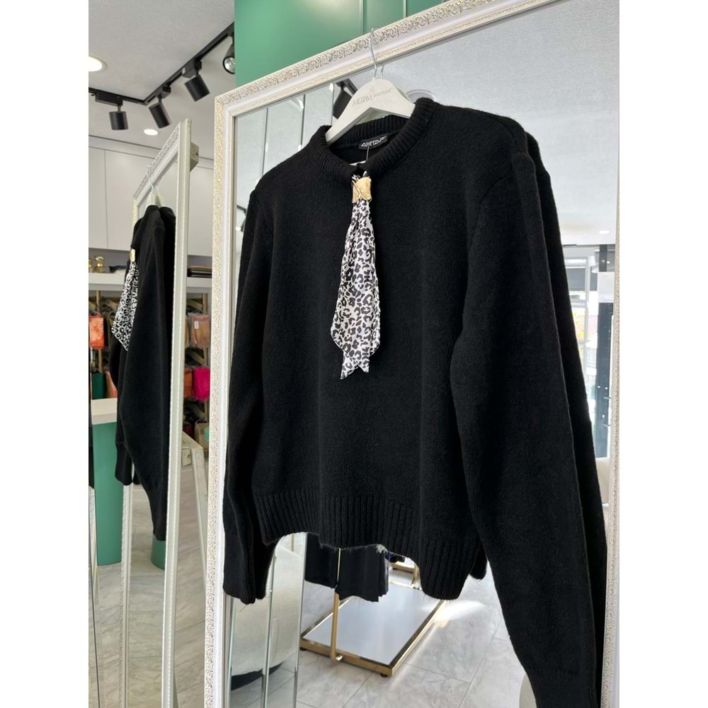 AFİTAP FULARLI TRİKO KAZAK (36-42 BEDEN UYUMLU) - SİYAH - STANDART