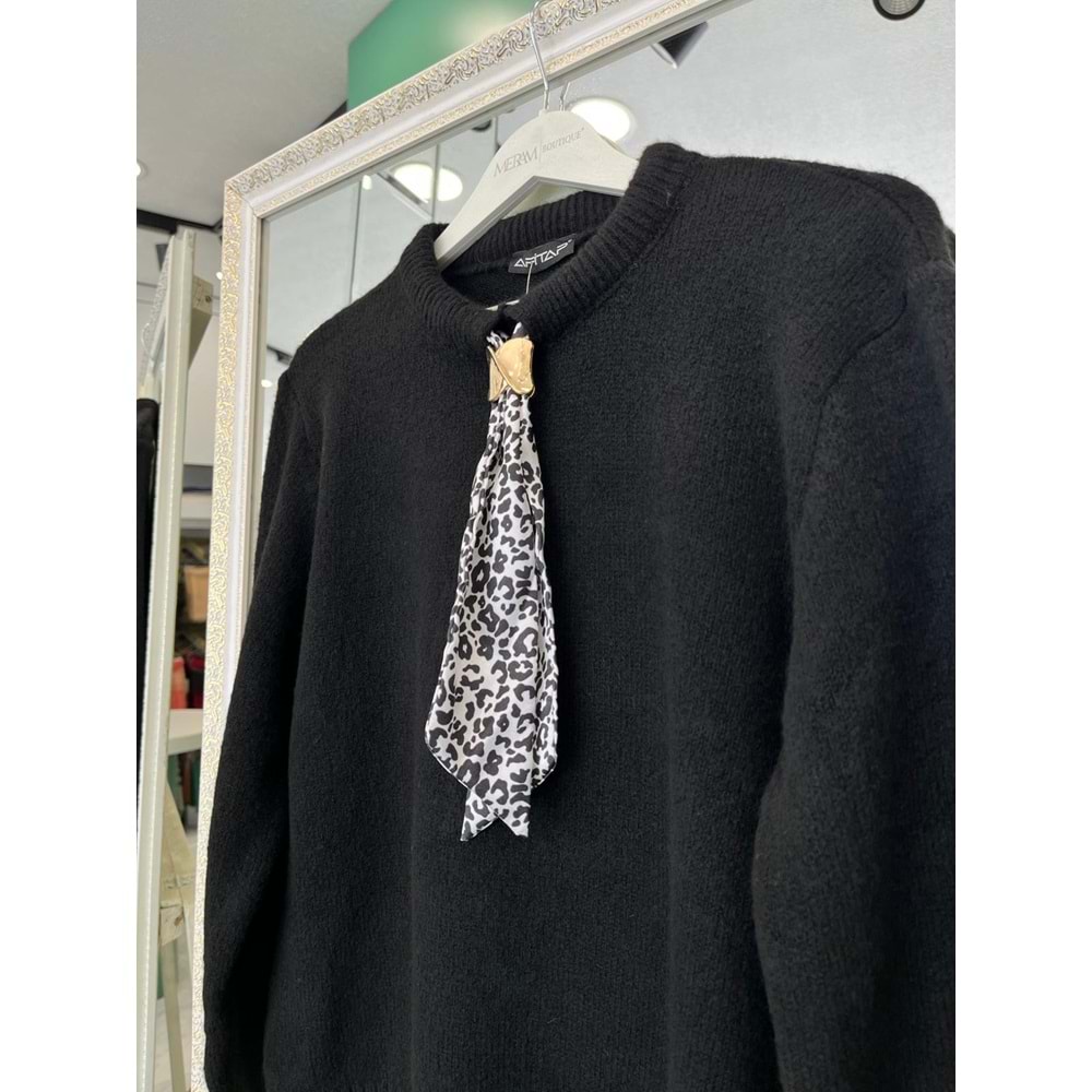 AFİTAP FULARLI TRİKO KAZAK (36-42 BEDEN UYUMLU) - SİYAH - STANDART