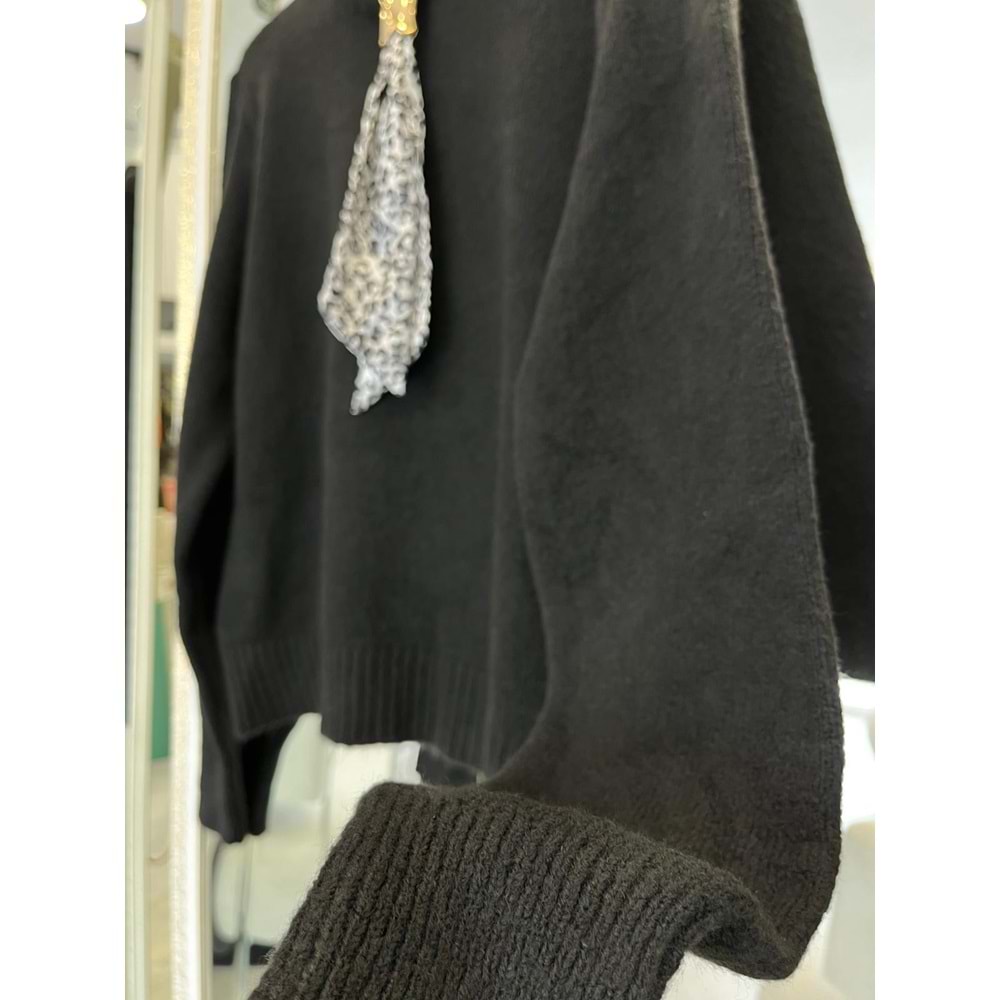 AFİTAP FULARLI TRİKO KAZAK (36-42 BEDEN UYUMLU) - SİYAH - STANDART