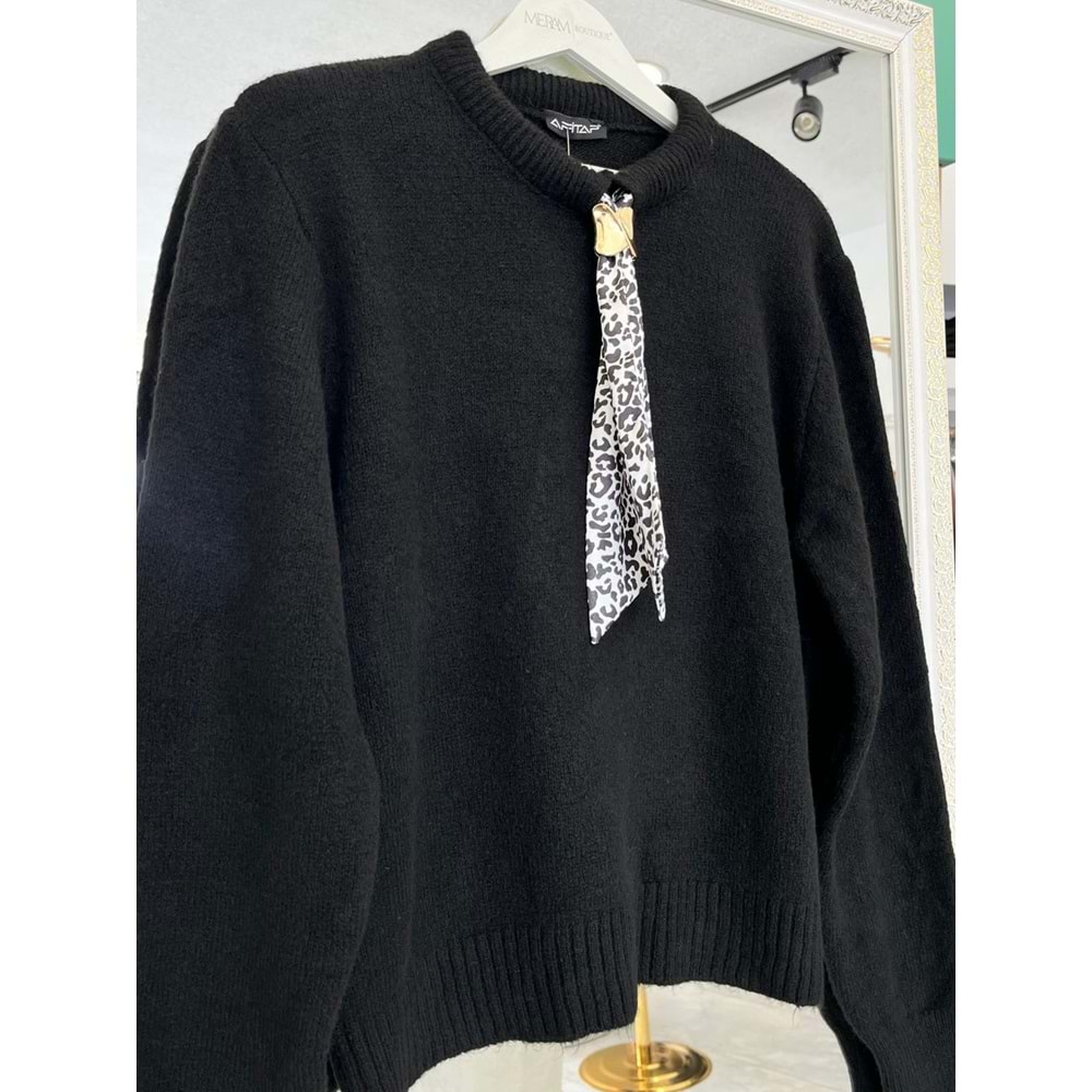 AFİTAP FULARLI TRİKO KAZAK (36-42 BEDEN UYUMLU) - SİYAH - STANDART