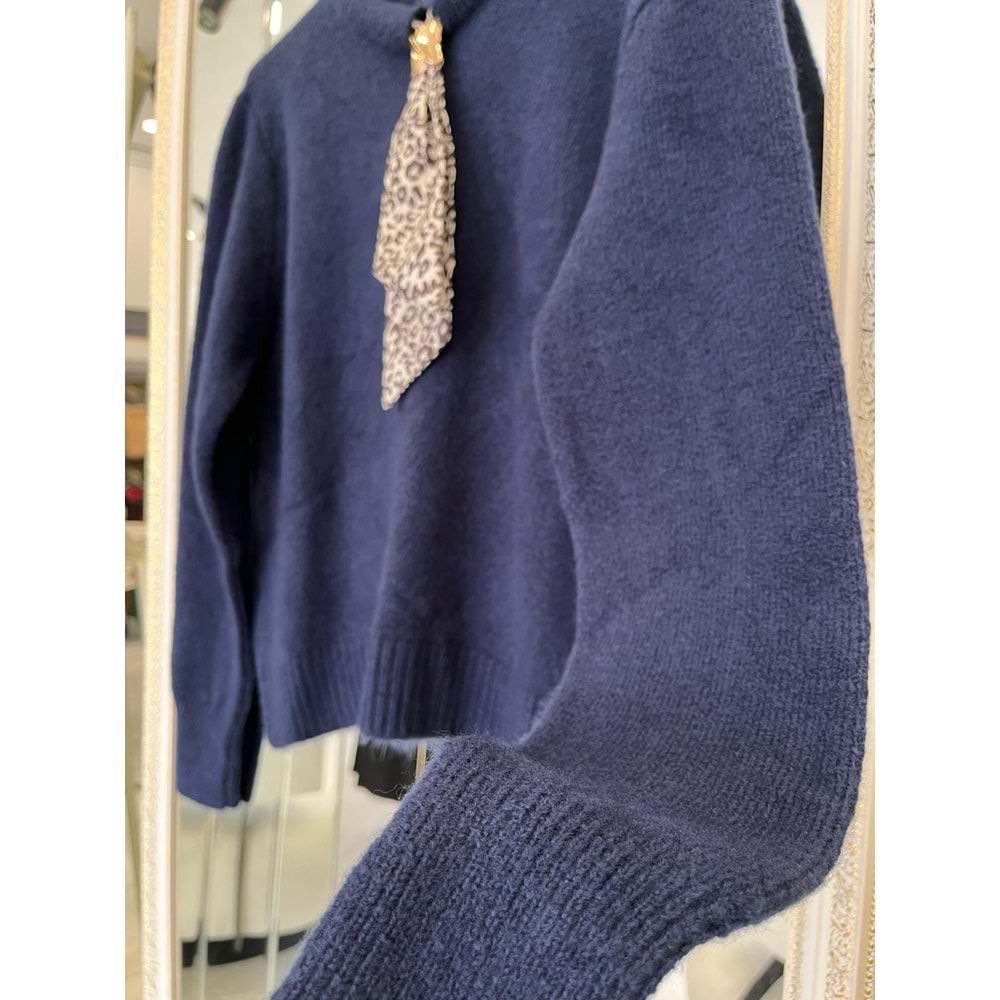 AFİTAP FULARLI TRİKO KAZAK (36-42 BEDEN UYUMLU) - LACİVERT - STANDART