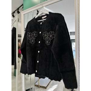 HATUN ANGORA İŞLEMELİ HIRKA (36-42 BEDEN UYUMLU) - SİYAH - STANDART