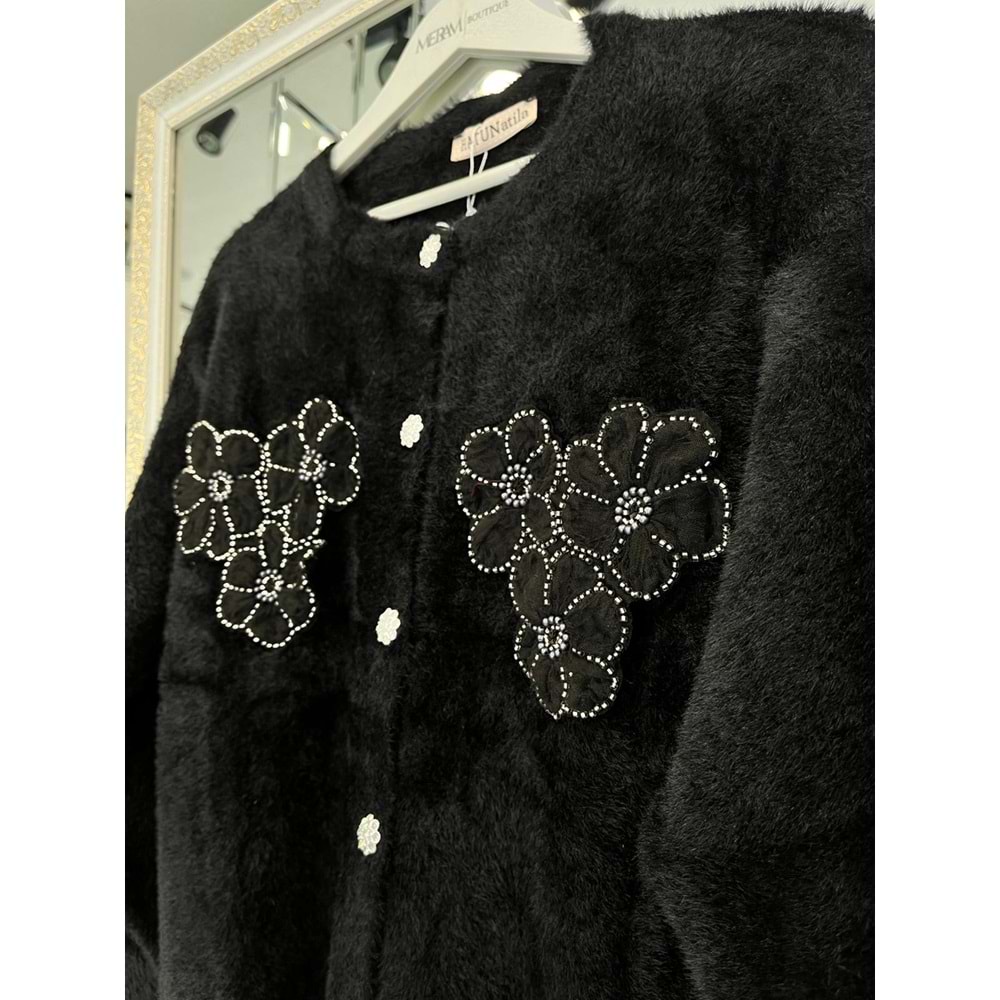 HATUN ANGORA İŞLEMELİ HIRKA (36-42 BEDEN UYUMLU) - SİYAH - STANDART